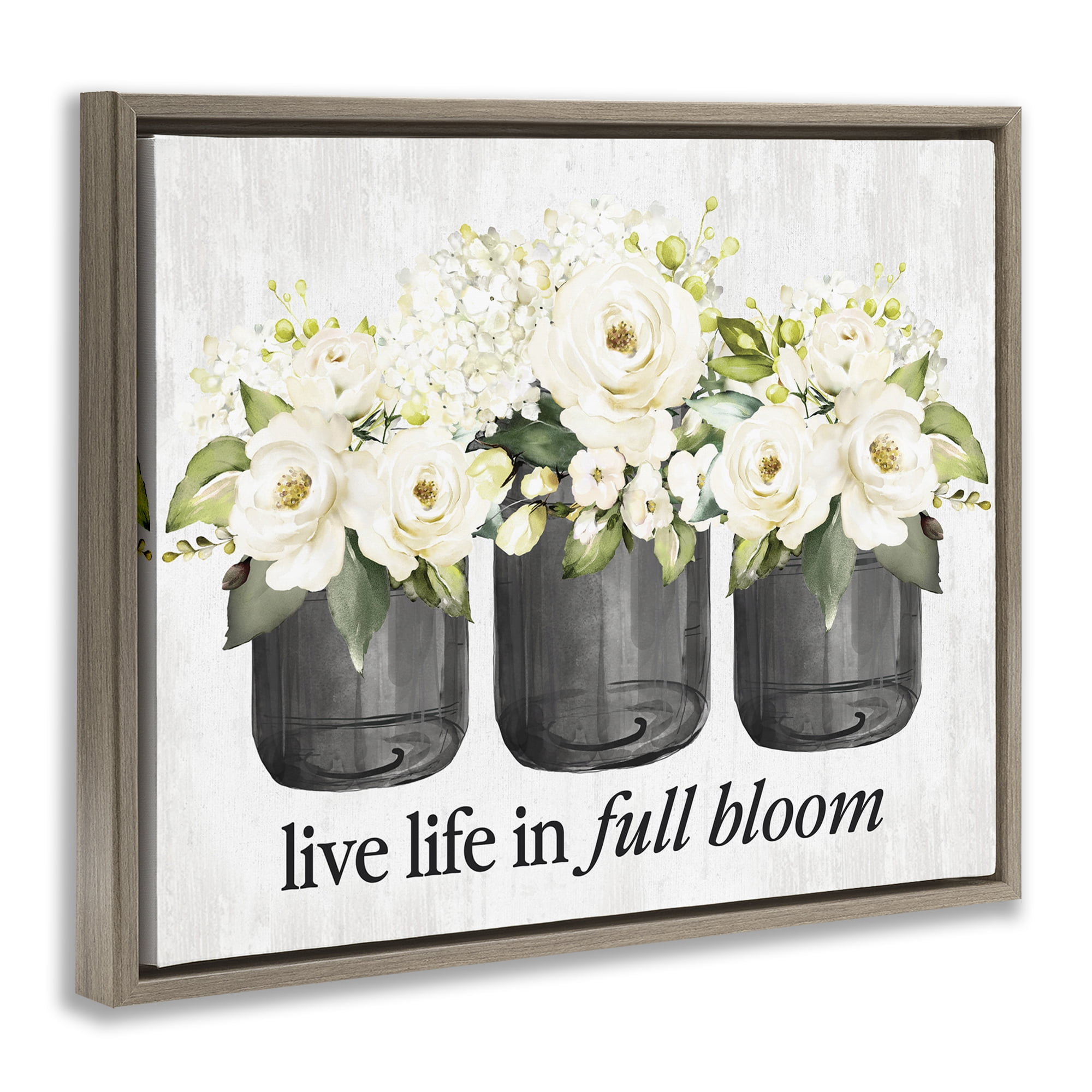 Stupell Industries Life In Full Bloom Botanical & Floral Painting Brown Floater Framed Canvas Art Print Wall Art, 21 x 17