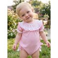 thumbnail image 5 of Cenuakty Baby Girl Summer Romper Plaid Ruffle Trim Letter Embroidered Striped Short Sleeve Bodysuit with Bows, 5 of 9