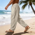 thumbnail image 4 of Uwinwear Men's Loose Fit Linen Pants, Lightweight Drawstring Waist Casual Summer Beach Yoga Trousers Khaki 3XL, 4 of 5
