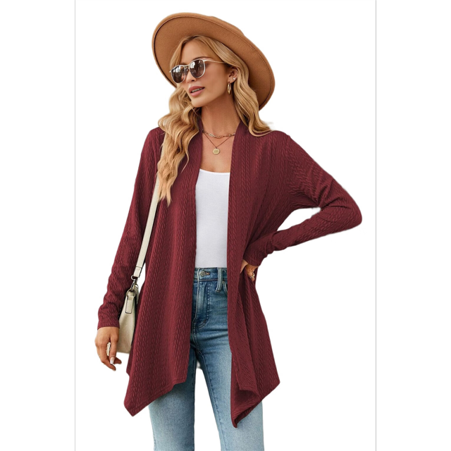 Cardigan pour Femmes Chic Décontracté à Manches Longues à devant Ouvert Chandails Cardigan Bordeaux TTG