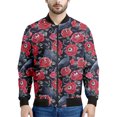 thumbnail image 3 of Chaqueta con cremallera y estampado de flores de rosas para hombre, con plantas 3D, mangas largas, para primavera y otoño, chaquetas de gran tamaño, abrigos, ropa de calle, 3 of 5