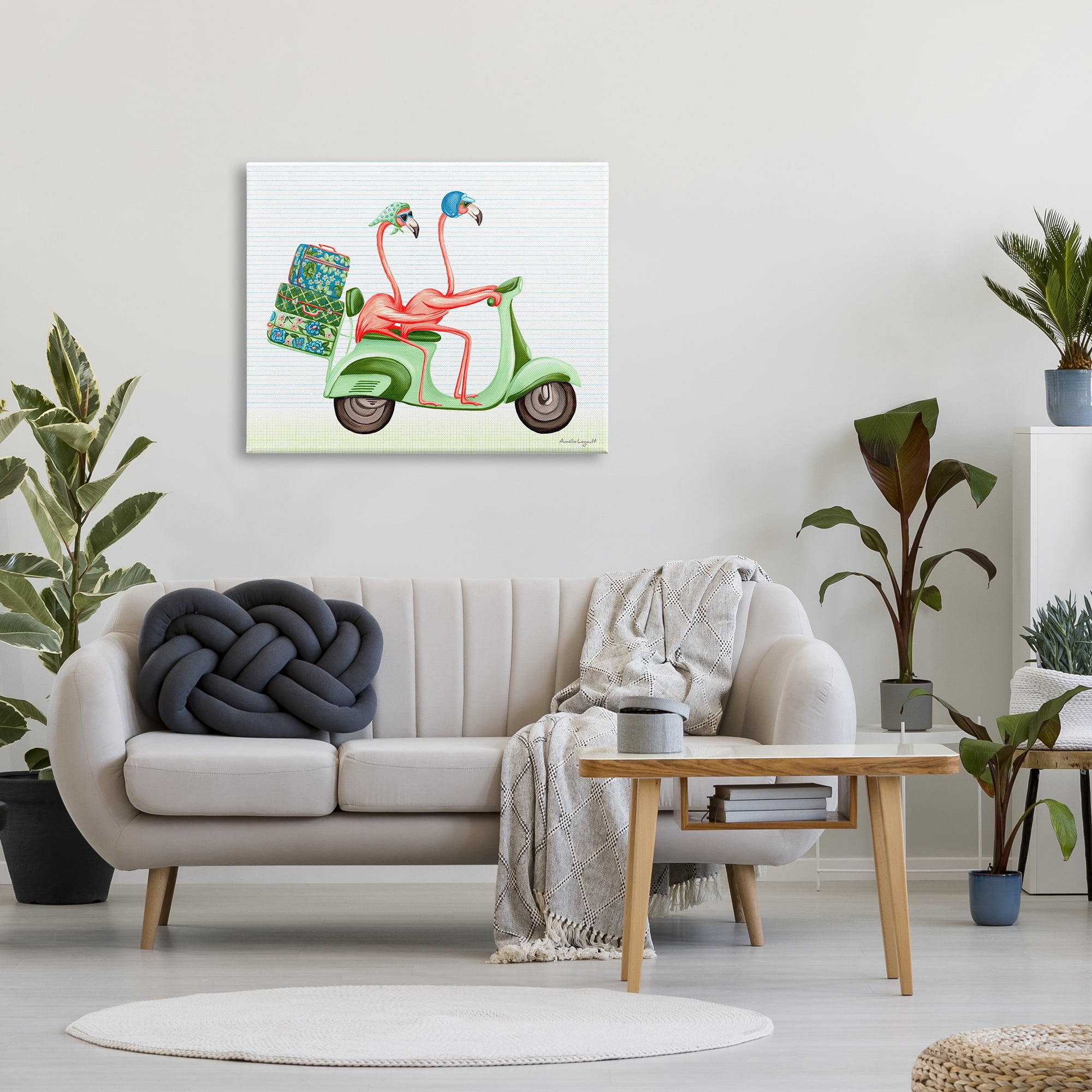 Stupell Industries Flamingo Couple Riding Motor Scooter Packed Luggage Graphic Art Gallery Wrapped Canvas Print Wall Art, Design by Amelie Legault