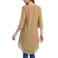 thumbnail image 3 of INSPIRAR CHIC Blusa de Chifón Asimétrica de Cuello Redondo para Mujer con Mangas de 3/4 y Volantes en Color Caqui Talla L, 3 of 6