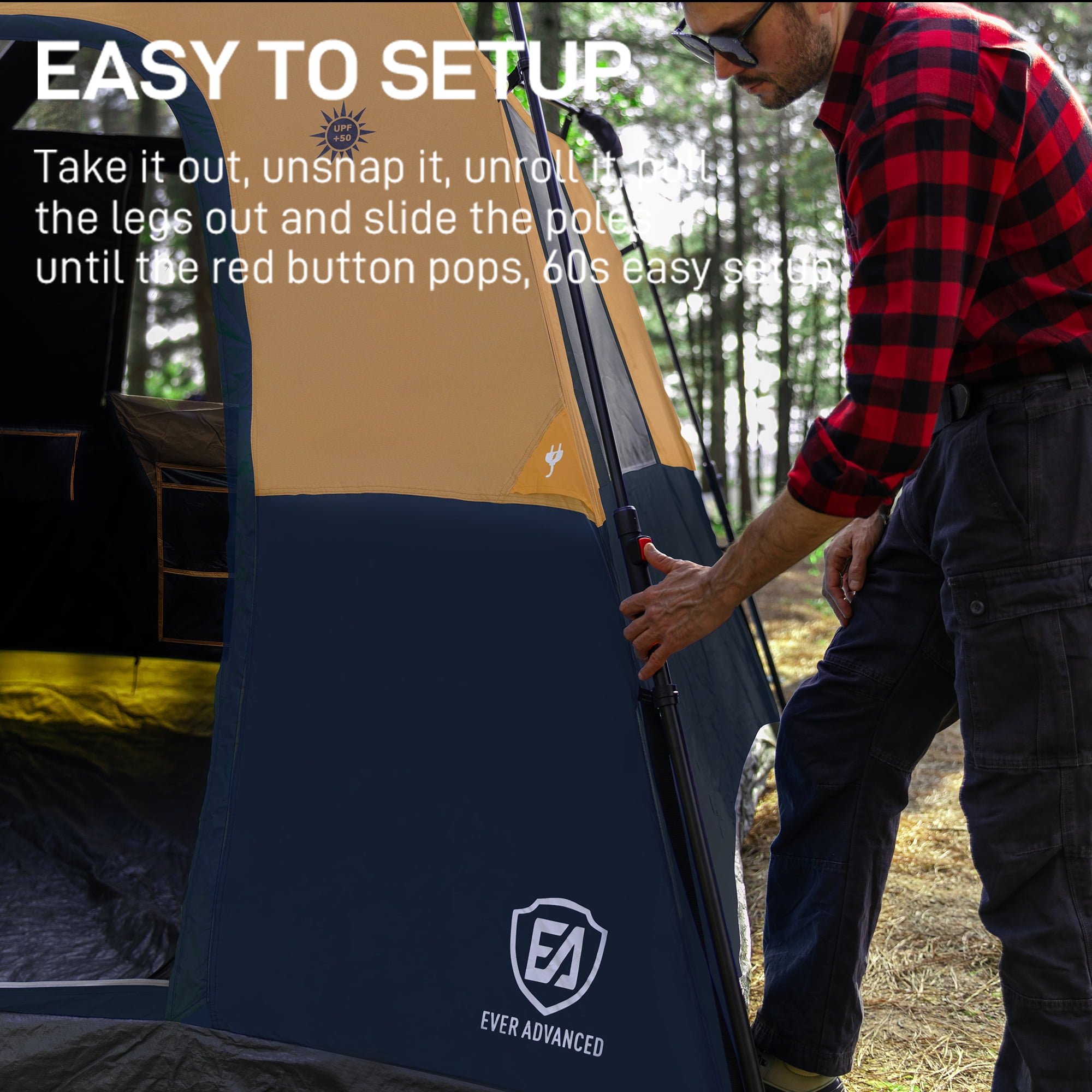 Blackout Camping Tent for 6 Person, Instant Cabin Tents with Rainfly, Quick Setup Design, Water-Resistant, Orange
