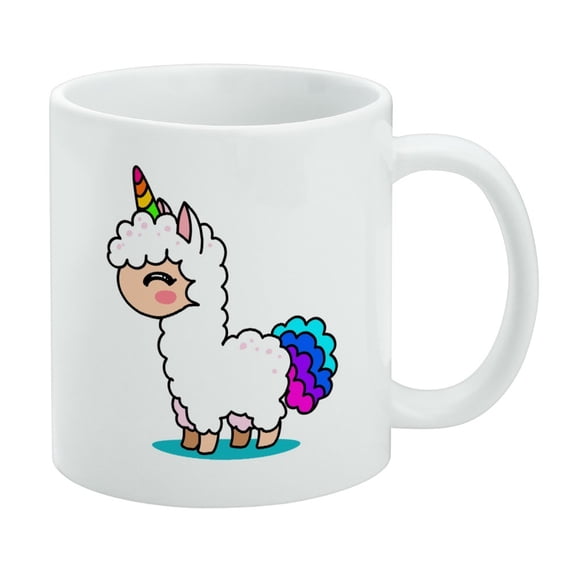 Cute Kawaii Rainbow Llama Unicorn White Mug