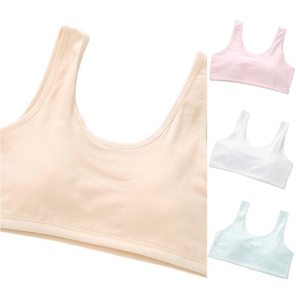 JCCXIN Big Girls Training Bras Padded Wireless Junior Sports Bras Soft Seamless Cami Elastic Wide Strap School Everyday Comfort Cute Bralette,Beige,9-13 Years