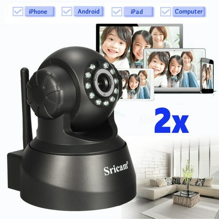 2Pcs Sricam Wireless WiFi N etwork Home Security CCTV P2P IP HD 720P Camera LED IR Night Vision Motion Detection For Phone PC Two-Way Audio Surveillance Monitoring APP (Best Security App For Pc)