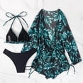 thumbnail image 4 of Women's Bikini Set Printed Two Piece with Beach Cover Up Dress 3 Piece Set with Removable Bra Pads No Underwire for Vacation,Dark Green,L, 4 of 6