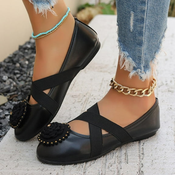 Womens Comfortable Ballet Flats, Business Office Dress Shoes, Dressy Round Toe Slip On Work Flats Black 7