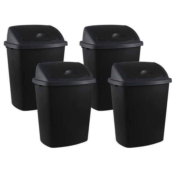 Leendines 70 Liter Plastic Swing Top Garbage Can, 4 Pack Large Trash Can with Lid, Black
