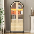 thumbnail image 5 of 73 Inch Tall Arched Cabinet with Led Lights, Glass Door Display Cabinet with 3 Drawers & Adjustable Shelf, Farmhouse Modern Arched Bookcase for Living Room, Dining Room, Kitchen, 5 of 9