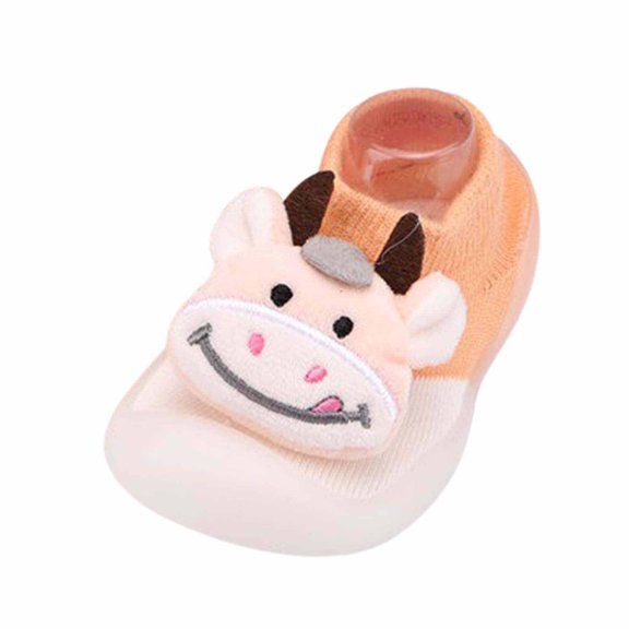 Xfvqtps Toddler Boys Girls Socks Shoes Cute Cartoon Plush Decoration Knitted Soft Sole Rubber Sole Non Slip Comfortable Warm Fall Winter Walking Shoes Orange
