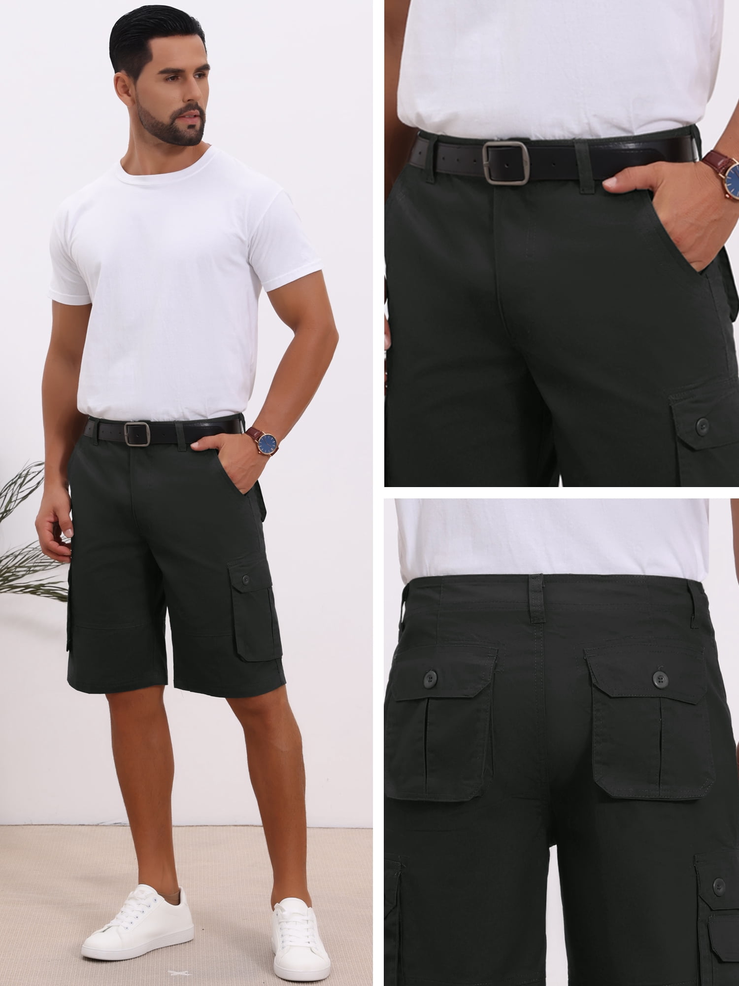 DARING DIVA Men's Short Pants Cotton Casual Camping Fishing Cargo Shorts 36 Black