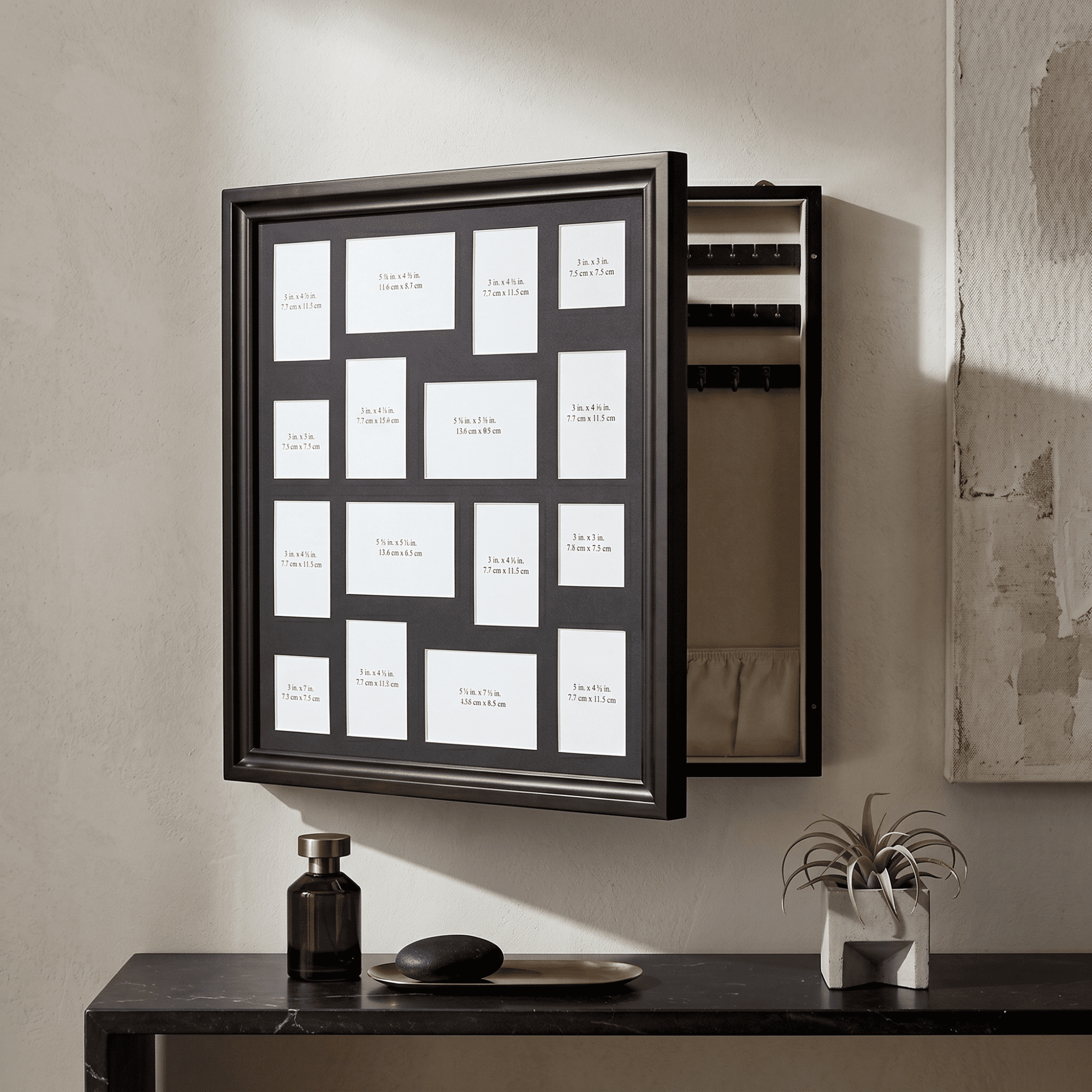 Hives and Honey Collage Photo Frame with Jewelry Storage and Organization for Women - Black Finish