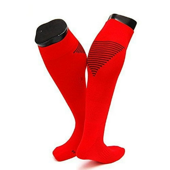 Lovely Annie Men's 1 Pair Knee High Athletic Sports Socks Size M XL0026-06(Red w/ Black Strip)