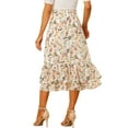 thumbnail image 3 of MODA NOVA Juniors Printed Elastic High Waist Ruffled Hem Zipper Midi Skirt, 3 of 5
