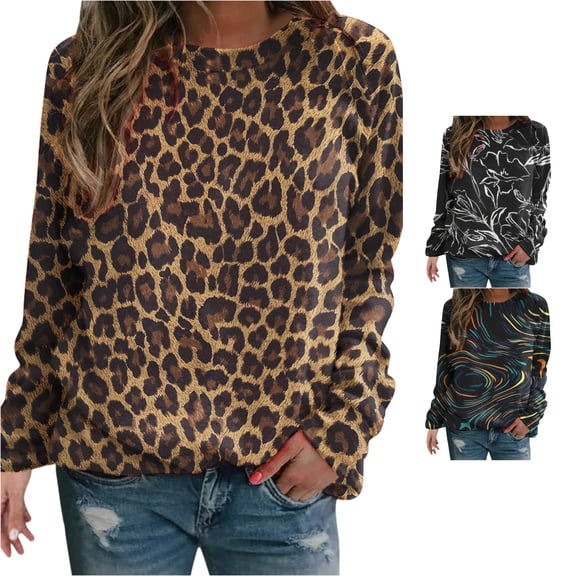 HCYSFG Women's Leopard Sweatshirt Animal Print Crewneck Pullover Long Sleeve Loose Fit Soft Comfortable Casual Fall Winter Top