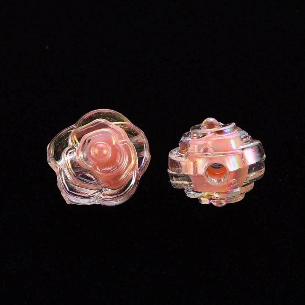 Transparent Acrylic Beads Bead in Bead AB Color Flower Mixed Color 11.5x11x10.5mm Hole: 2mm about 826pcs/500g