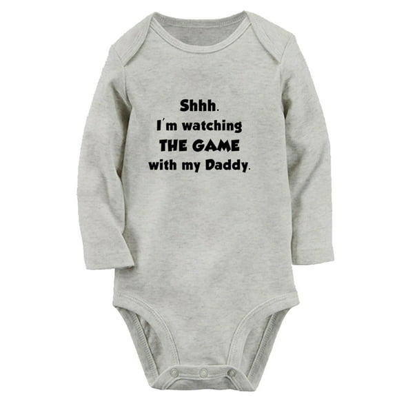 I'm Watching The Game With My Daddy Funny Rompers, Newborn Baby Unisex Bodysuits, Infant Jumpsuits, Toddler 0-12 Months Kids Long Sleeves Oufits (Gray, 0-6 Months)