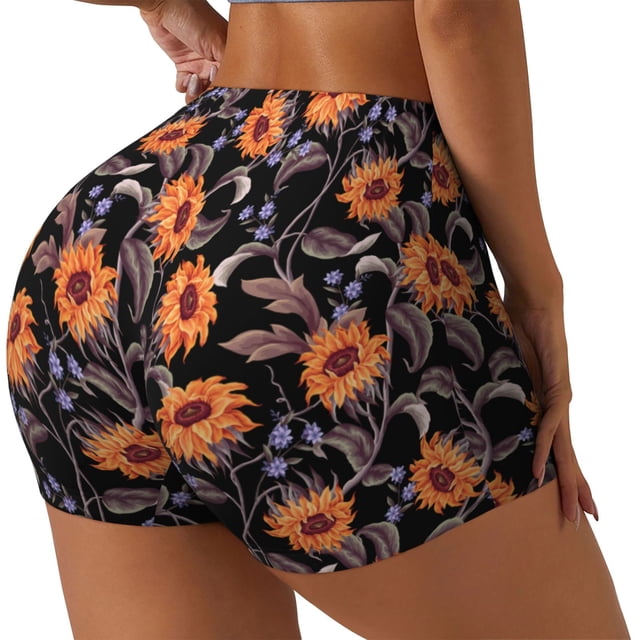 Fotbe Sunflowers Shorts Sin Costuras – Shorts Deportivos de Cintura Alta para Mujer, Elásticos para Gimnasio, Yoga, Running o Ciclismo-Medium