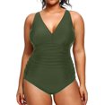 thumbnail image 1 of GHSDFBB Women Plus Size One Piece Swimsuits V Neck Tummy Control Bathing Suits Retro Ruched Swimwear, 1 of 6