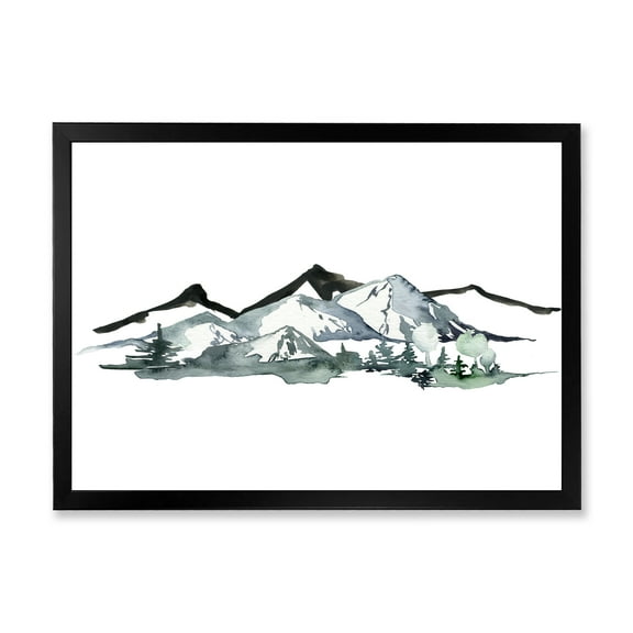 Designart 'Minimalistic Fir Forest and Winter Mountains I' Modern Framed Art Print