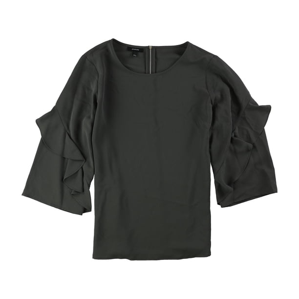 Blusa con volantes y cremallera trasera Alfani para mujer verde pequeña