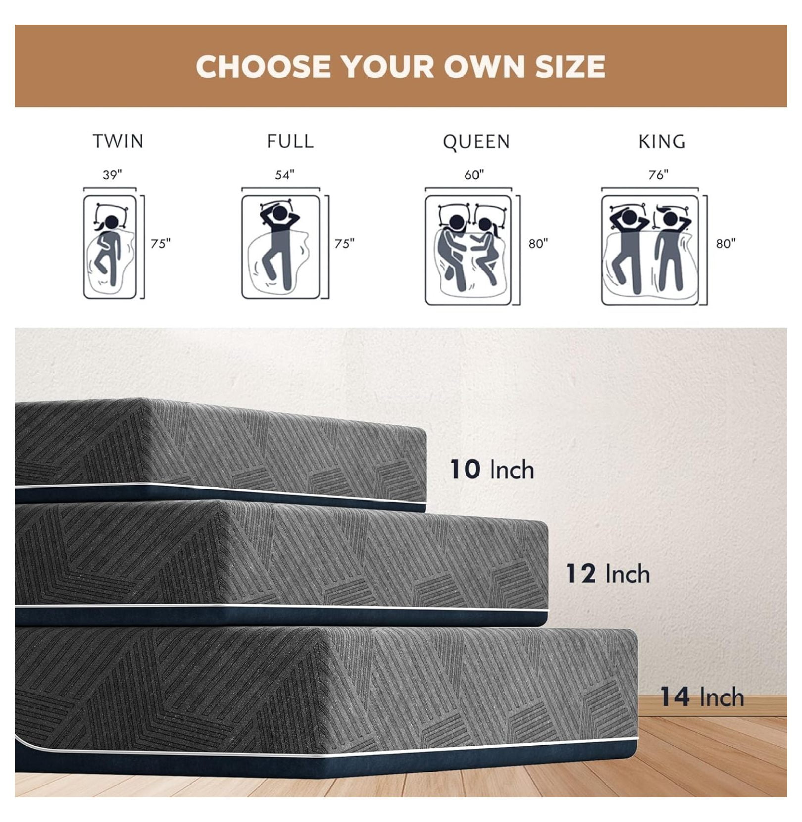10 Inch Gel Memory Foam Mattress Twin Size, Medium Firm Pressure Relief, Certified, with Removable Washable Cover, Mattress in a Box