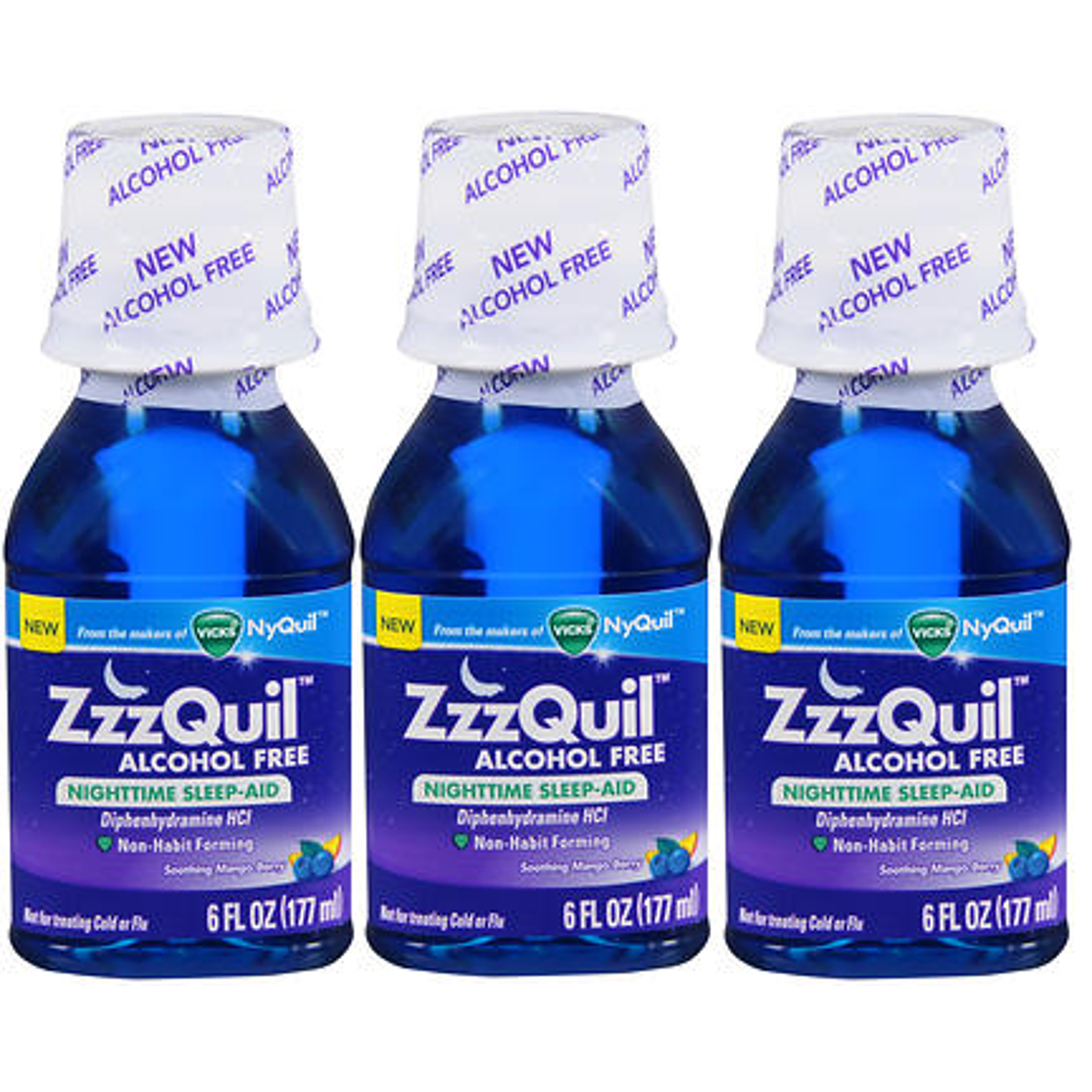 ZzzQuil Alcohol Free Nighttime Sleep Aid, Alcohol Free, Mango Berry 6.0 oz pack of 3 Walmart