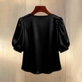 thumbnail image 4 of Lpmadey Dressy Satin Tops for Women Pearl Crewneck Puff Short Sleeve Shirts Business Casual Outfits, 4 of 4