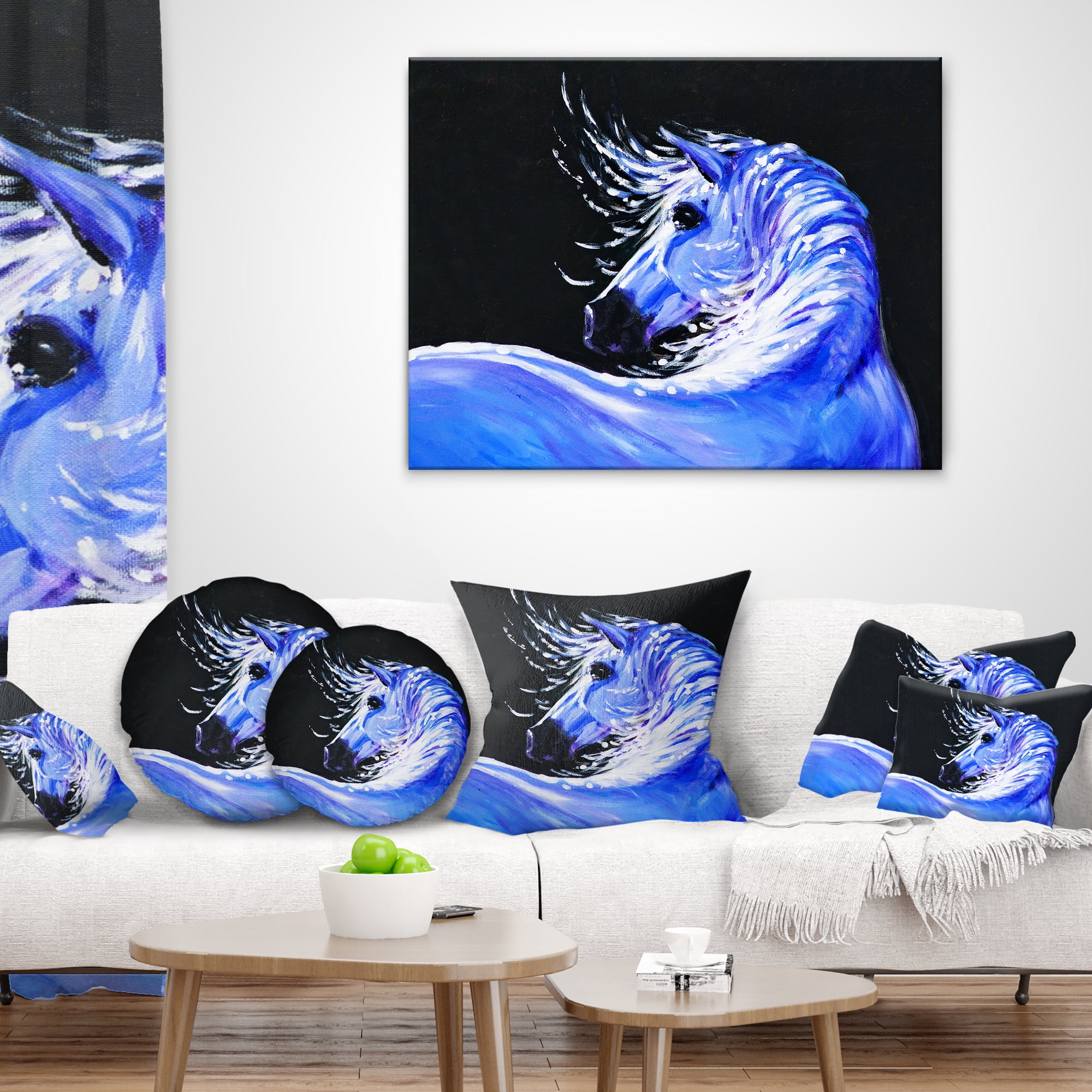 Designart Blue Horse Acrylic Art - Abstract Throw Pillow - 18x18