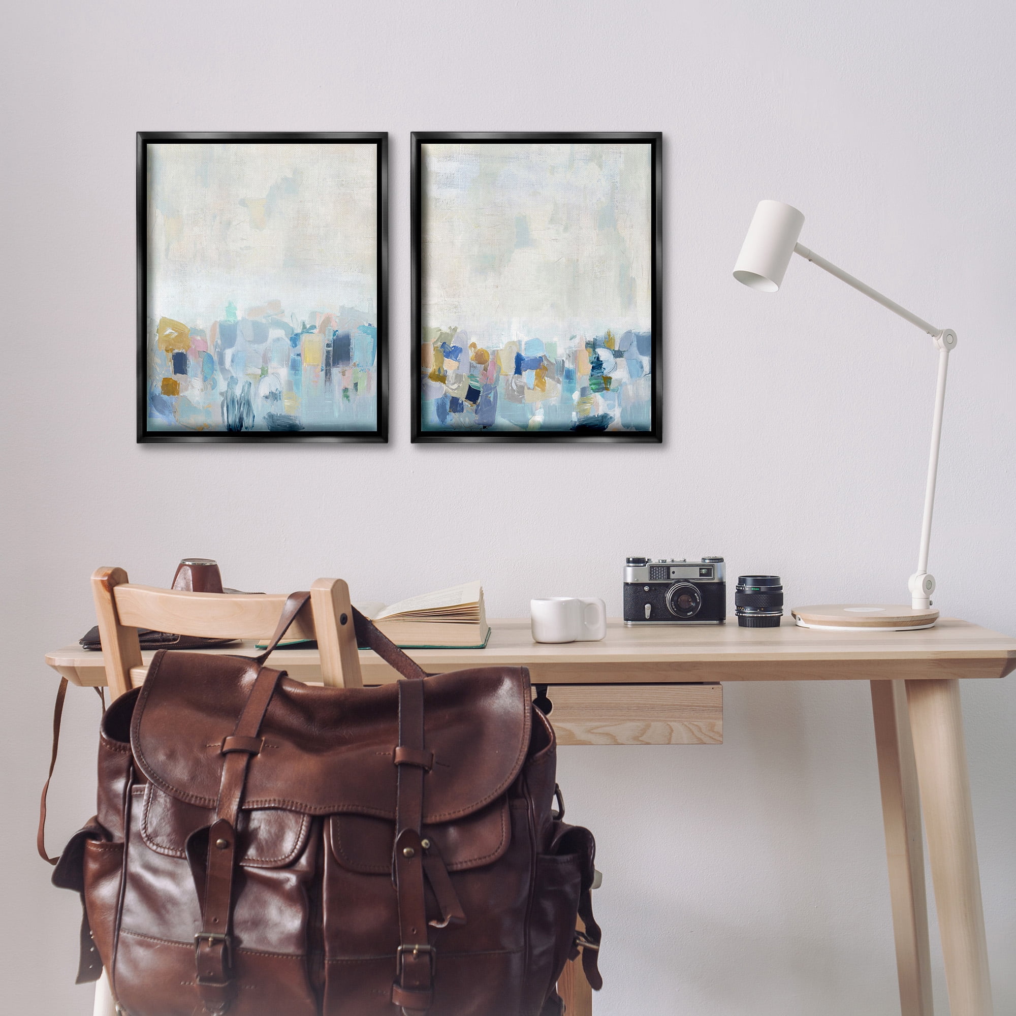 Stupell Industries Patterned Modern Horizon Abstract Painting Black Floater Framed Canvas Art Print Wall Art, 17 x 21, Set of 2