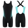 thumbnail image 2 of MSemis Kids Girls Athletic One Piece Boyleg Swimsuit Rashguard Surfing Bathing Suit Green&Black 16, 2 of 4