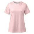 thumbnail image 4 of Pink Womens Blouses Elegant Work Solid Short Sleeve O Neck Pullover Lace Tops Shirts Business Top Ladies Loose Shirt Blouse Ladies Tops and Blouses, 4 of 5