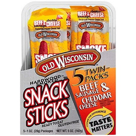 Old Wisconsin Snack Sticks Tub, Beef and Cheese, 5 Count, 5 oz (Pack of 7) Beef Sausage & Cheddar (Best Cheese In Wisconsin)