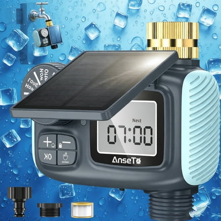 Solar Sprinkler Timer, Solar & Type-C Rechargeable Water Timer for Garden Hose, Programmable Faucet System with Rain Delay/Manual/Auto Mode, Digital Irrigation Controller for Lawn/Yard/Pool