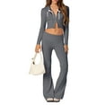 thumbnail image 2 of Douhoow Women Knit 2 Piece Outfits Long Sleeve Zipper Slim Fit Hooded Crop Tops High Waist Long Pants Loungewear, 2 of 9