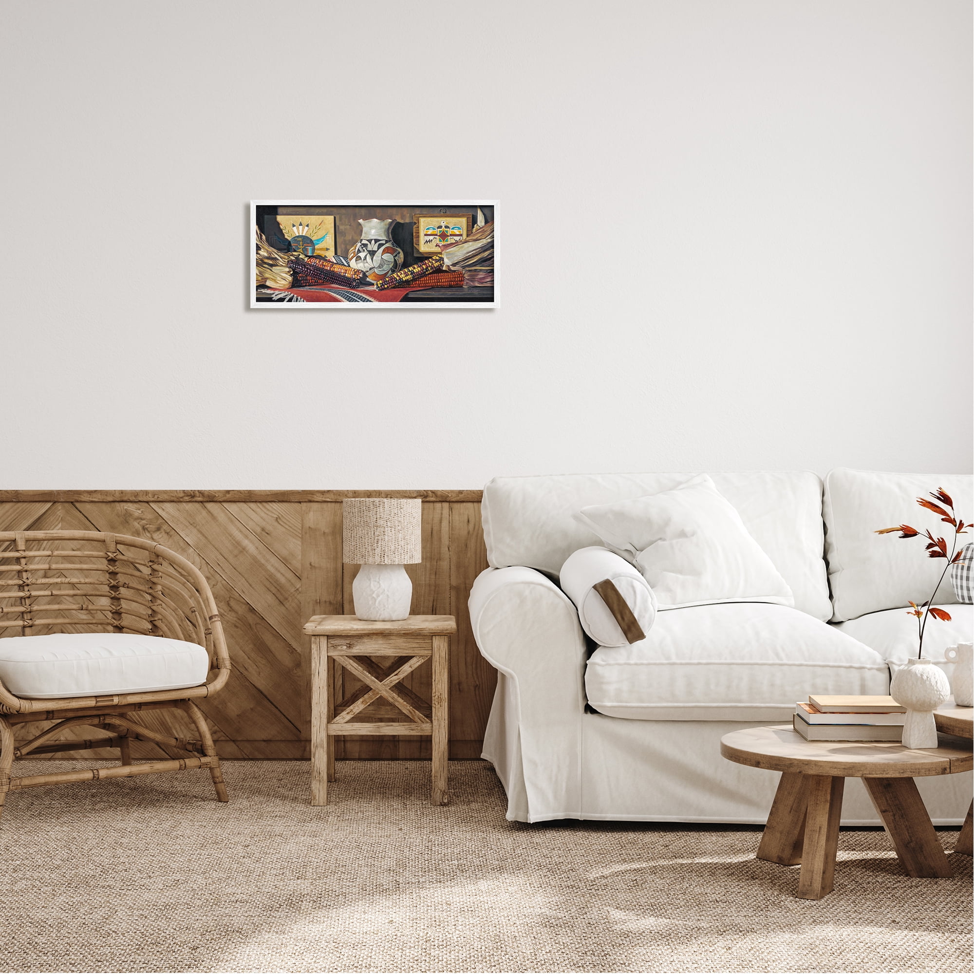 Stupell Industries Land of Enchantment Painting Abstract Painting White Framed Art Print Wall Art, 24 x 10