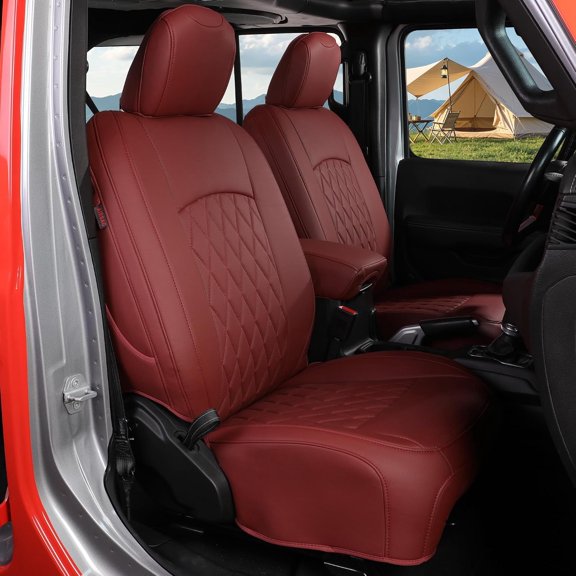 Coverdream Gladiator Car Seat Covers Full Set for 2020-2026 Jeep Gladiator,Rear w/No Armrest Truck Seat Cushion,Manual Seats only - Leatherette(Wine Red)