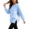 thumbnail image 2 of Women Causal Fleece Jacket Pullover Crewneck Fuzzy Blouse Long Sleeve Oversized Drop Shoulder Warm Thick Fall Winter Sweatshirt, 2 of 9