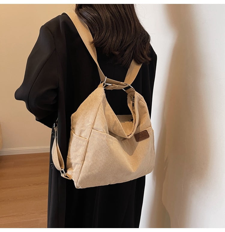 Kwuty Corduroy Tote Bag for Women Convertible Backpack Purse Crossbody Hobo Shoulder Bag with Multi Pockets Compartments