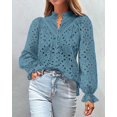 thumbnail image 3 of Blusa de Encaje Calada para Mujer PRETTYGARDEN Azul Niebla Talla M, 3 of 7