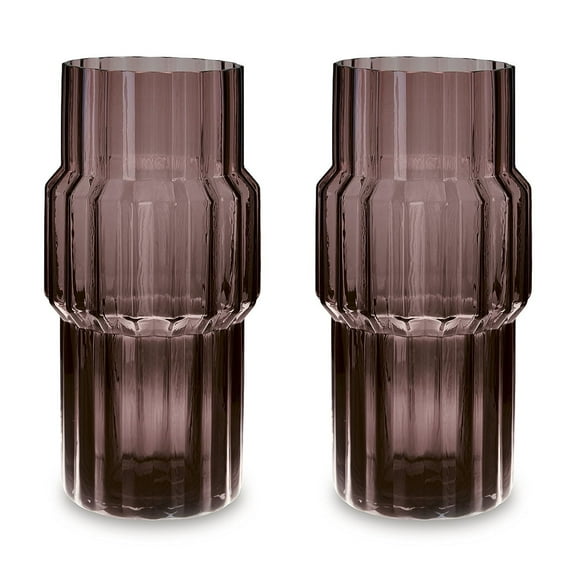 Signature Design by Ashley Dorlow Dark Mauve Glass Decorative Vase Set of 2 - Large 13" Indoor/Outdoor Fluted Statement Pieces