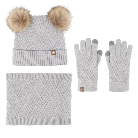 4 Pcs Set Children Hat Neck Gloves Set,Winter Knitted Hat With Pompom & Warm Lined -Thick Soft Yarn Cap,Warm Thermal for Cold Weather Outdoor Activities,Size:2-10
