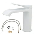 thumbnail image 2 of Robinet d'Évier, Filetage G1/2 Moderne Chaud Froid Laiton Robinet d'Eau Fuyant Poignée Unique Cascade Robinet de Lavabo de Salle de Bain Robinet de Meuble-Lavabo pour Maison Hôtel RV Blanc, 2 of 8