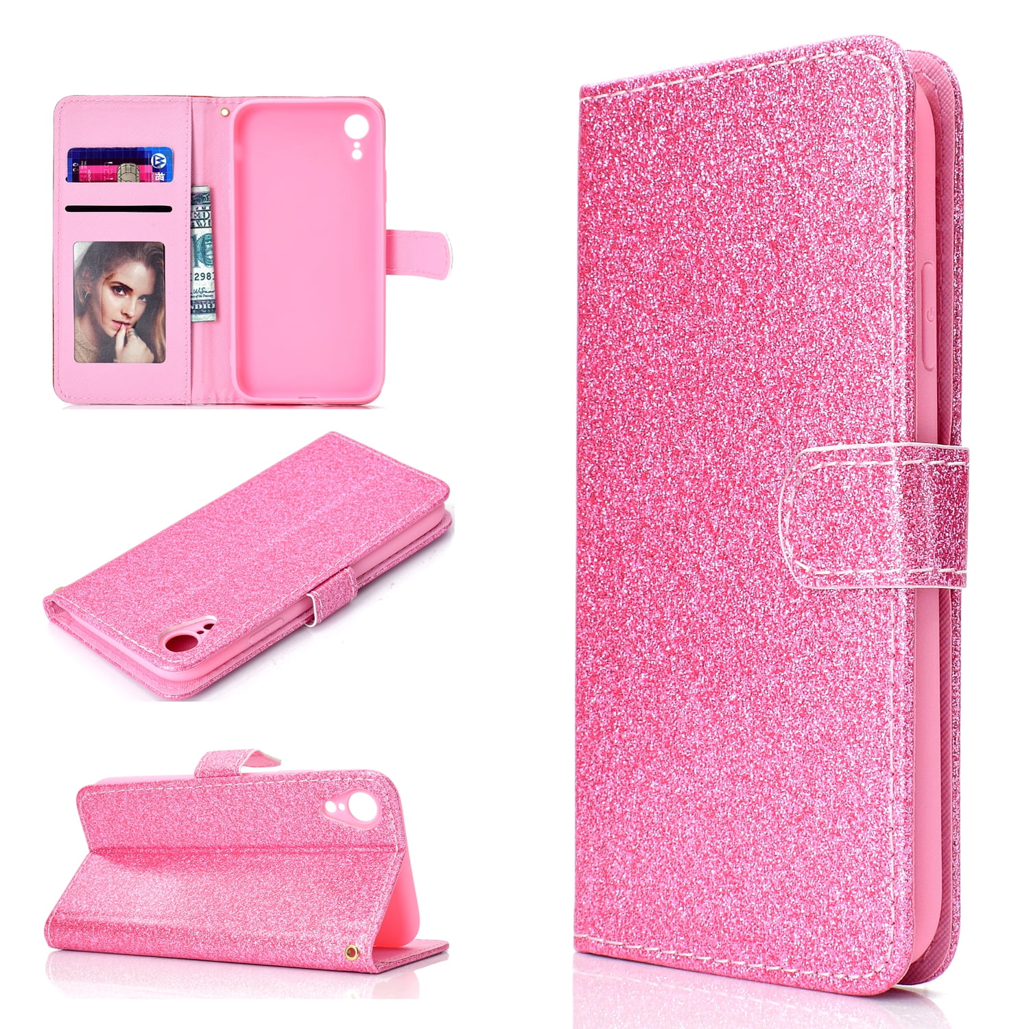 iPhone XR Case Wallet, Allytech Glitter Sparkle Bling Cover Folio Credit Card Holder Wristlet ...