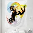 thumbnail image 1 of Extreme Sports Tapestry, Motocross Themed Rider with Color Smears Background Colorful Arrangement, Fabric Wall Hanging Decor for Bedroom Living Room Dorm, 5 Sizes, Multicolor, by Ambesonne, 1 of 1