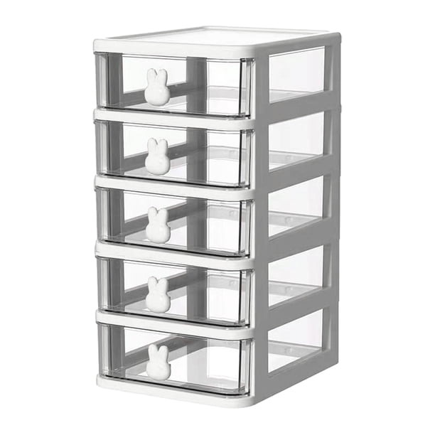 Caja de almacenamiento de plástico con cajón, organizador de escritorio, transparente, multicapa, con asas de conejo, suministros de oficina