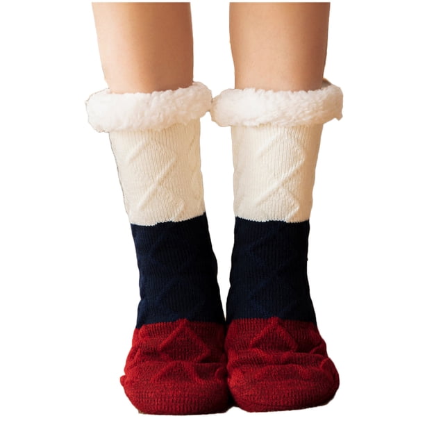 Calcetines de mujer para niñas con estampado navideño de invierno, gruesos, cálidos, antideslizantes, peinados, hasta el suelo, calcetines para mujer