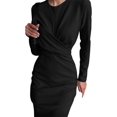 thumbnail image 3 of Robe Moulante Rétro à Manches Longues pour Femme, Taille Ajustée, Amincissante, 3 of 7